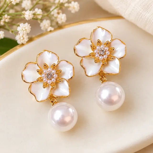 Floral Pearl Drop Earrings